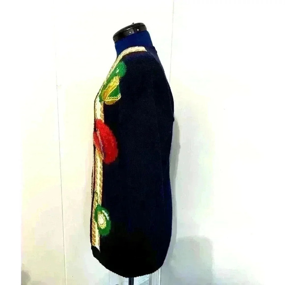 Vintage Marisa Christina Cardigan Nautical Rare Hand Knit Blue Medium Grandma - Picture 2 of 9